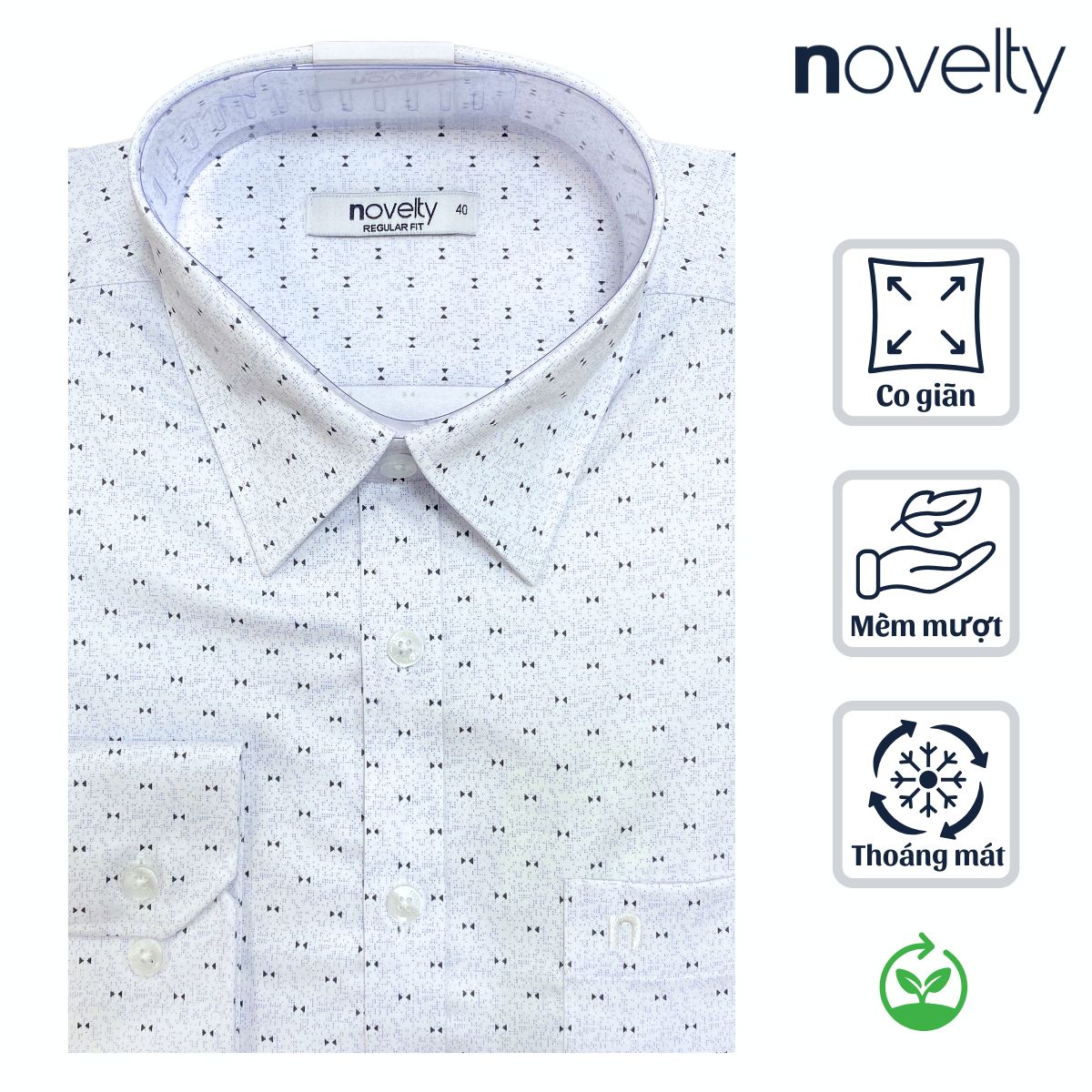 ÁO SƠ MI NAM DÀI TAY NOVELTY REGULAR FIT BAMBOO HOA VĂN TRẮNG NSMMINMT3R260866D
