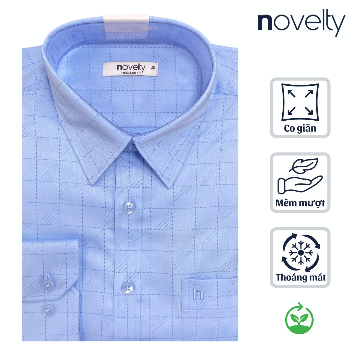 ÁO SƠ MI NAM DÀI TAY NOVELTY REGULAR FIT BAMBOO CARO XANH NSMMCTMT3R260867D