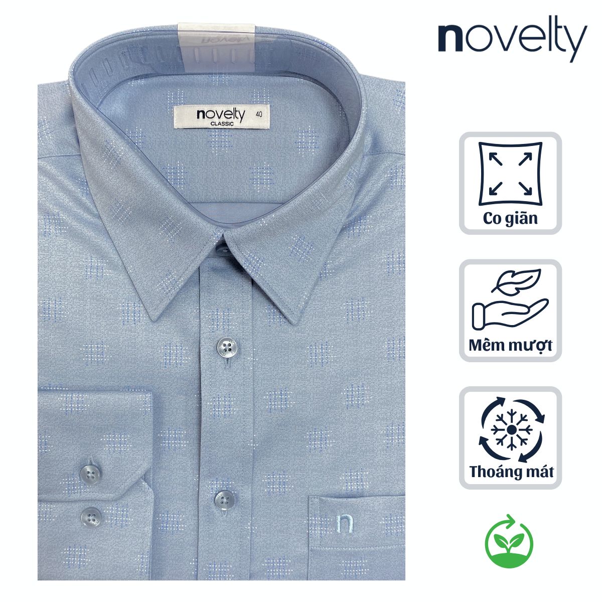 ÁO SƠ MI NAM DÀI TAY NOVELTY CLASSIC BAMBOO HOA VĂN XANH LAM NSMMINMT3C260869D