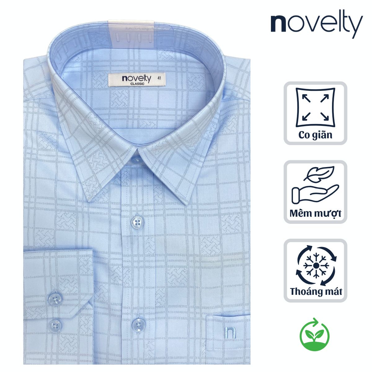 ÁO SƠ MI NAM DÀI TAY NOVELTY CLASSIC BAMBOO CARO XANH NSMMCTMT3C260868D