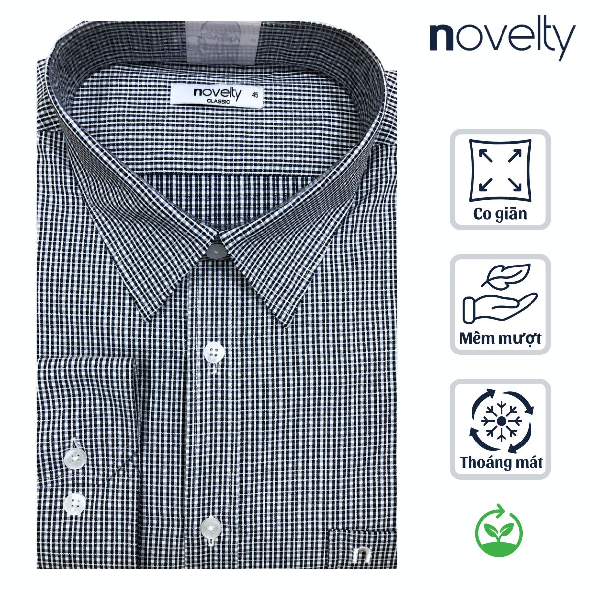 ÁO SƠ MI NAM DÀI TAY NOVELTY CLASSIC RECYCLED T/C CARO XANH ĐEN NSMMCNMRCC260879D