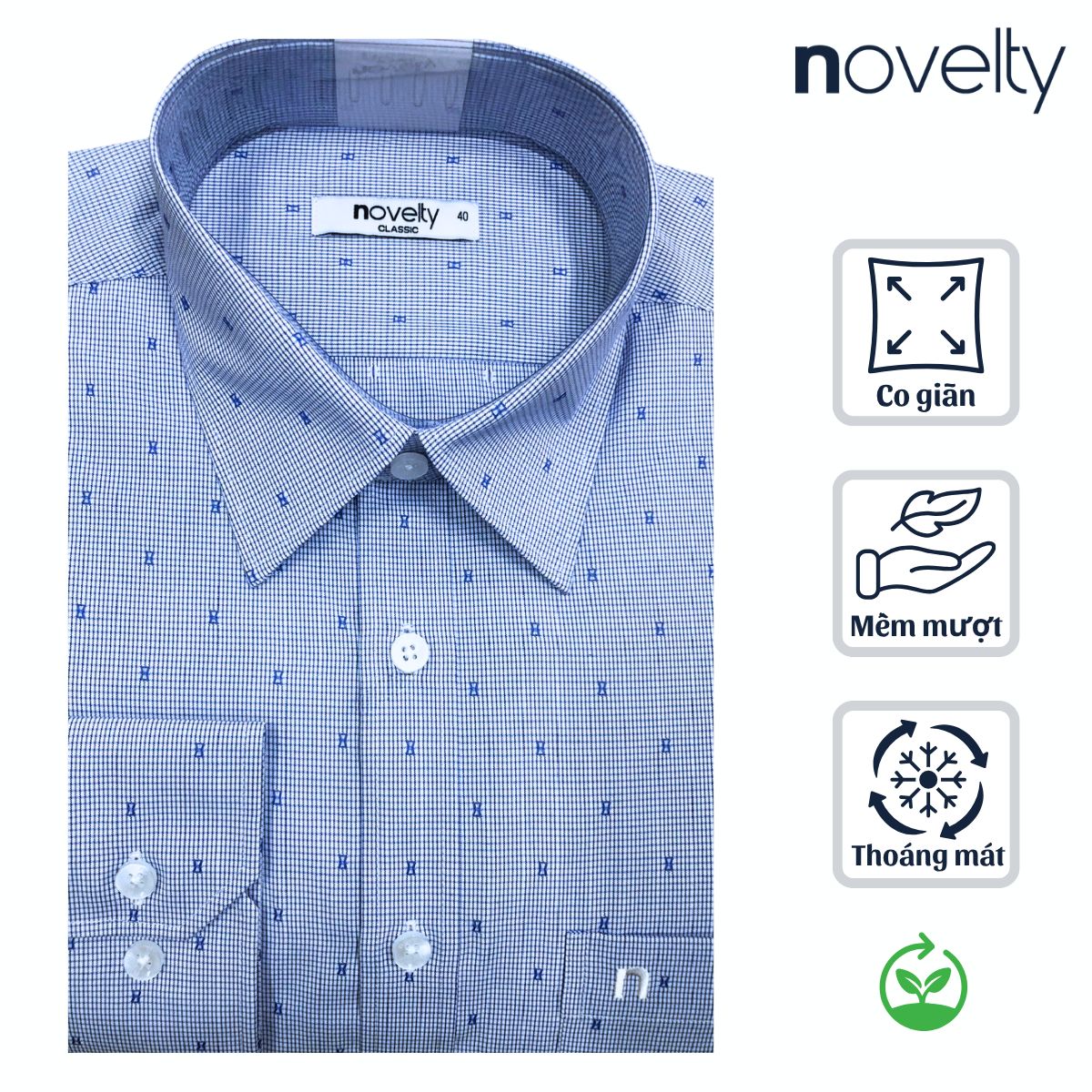 ÁO SƠ MI NAM DÀI TAY NOVELTY CLASSIC RECYCLED T/C CARO XANH NSMMCNMRCC260880D