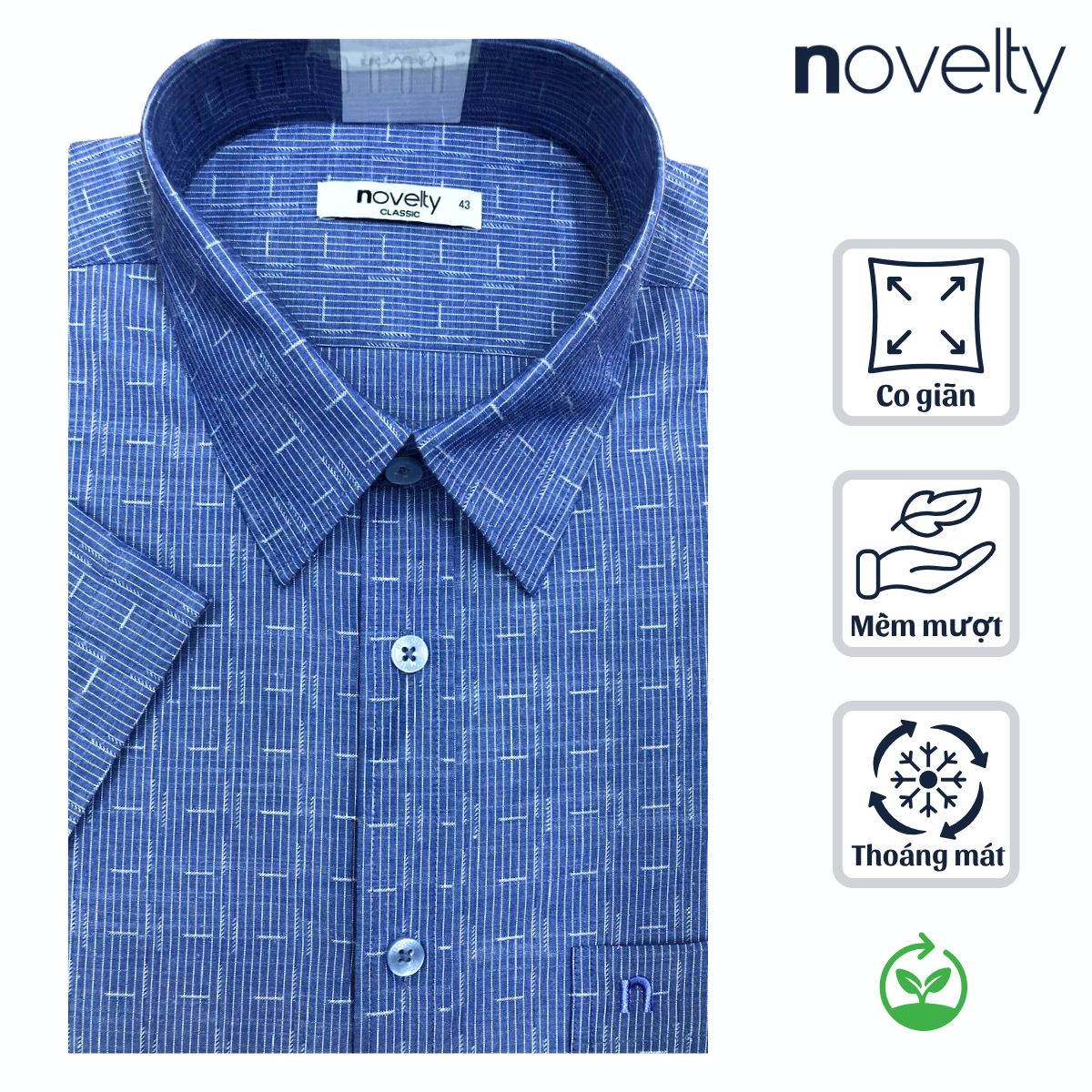 ÁO SƠ MI NAM NGẮN TAY NOVELTY CLASSIC RECYCLED T/C HOA VĂN XANH NSMMINMRCC260883N