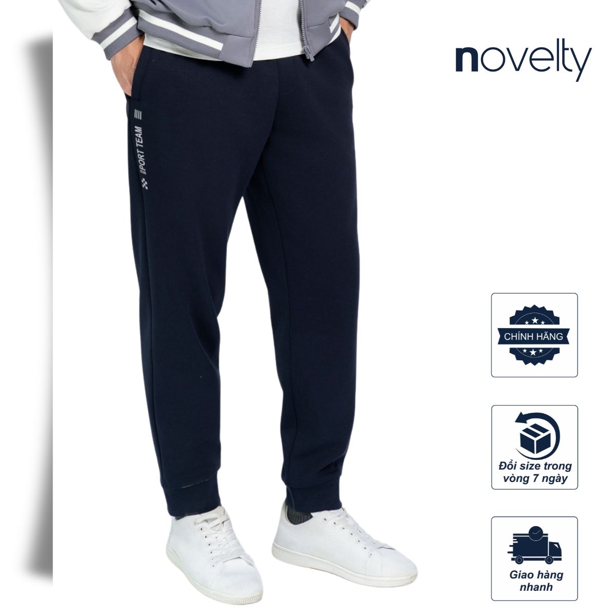 QUẦN JOGGER NỈ NAM NOVELTY REGULAR FIT MÀU XANH ĐẬM NQGMMDMT3R250564Q