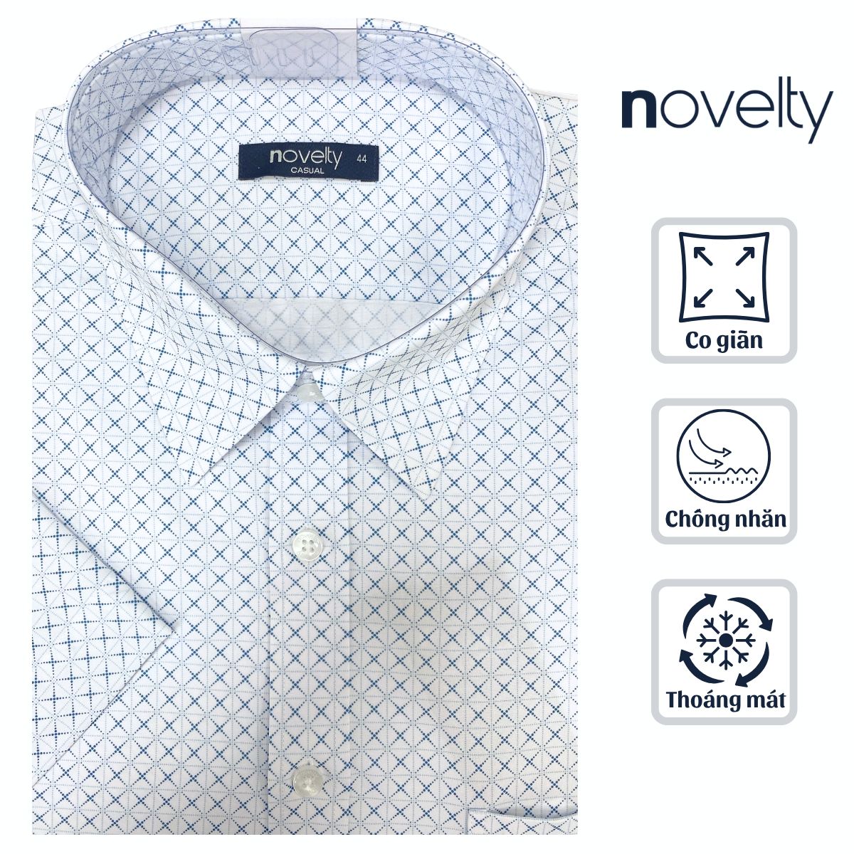 ÁO SƠ MI NAM NGẮN TAY NOVELTY CASUAL SPUN HOA VĂN TRẮNG XANH NSMMINMSPB261193N