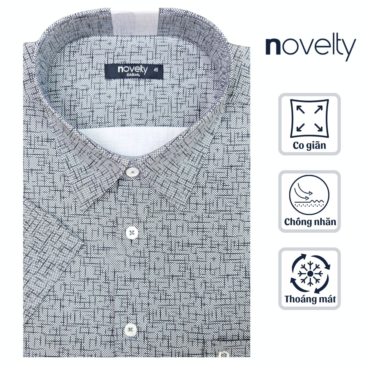 ÁO SƠ MI NAM NGẮN TAY NOVELTY CASUAL SPUN HOA VĂN XÁM NSMMINMSPB261053N
