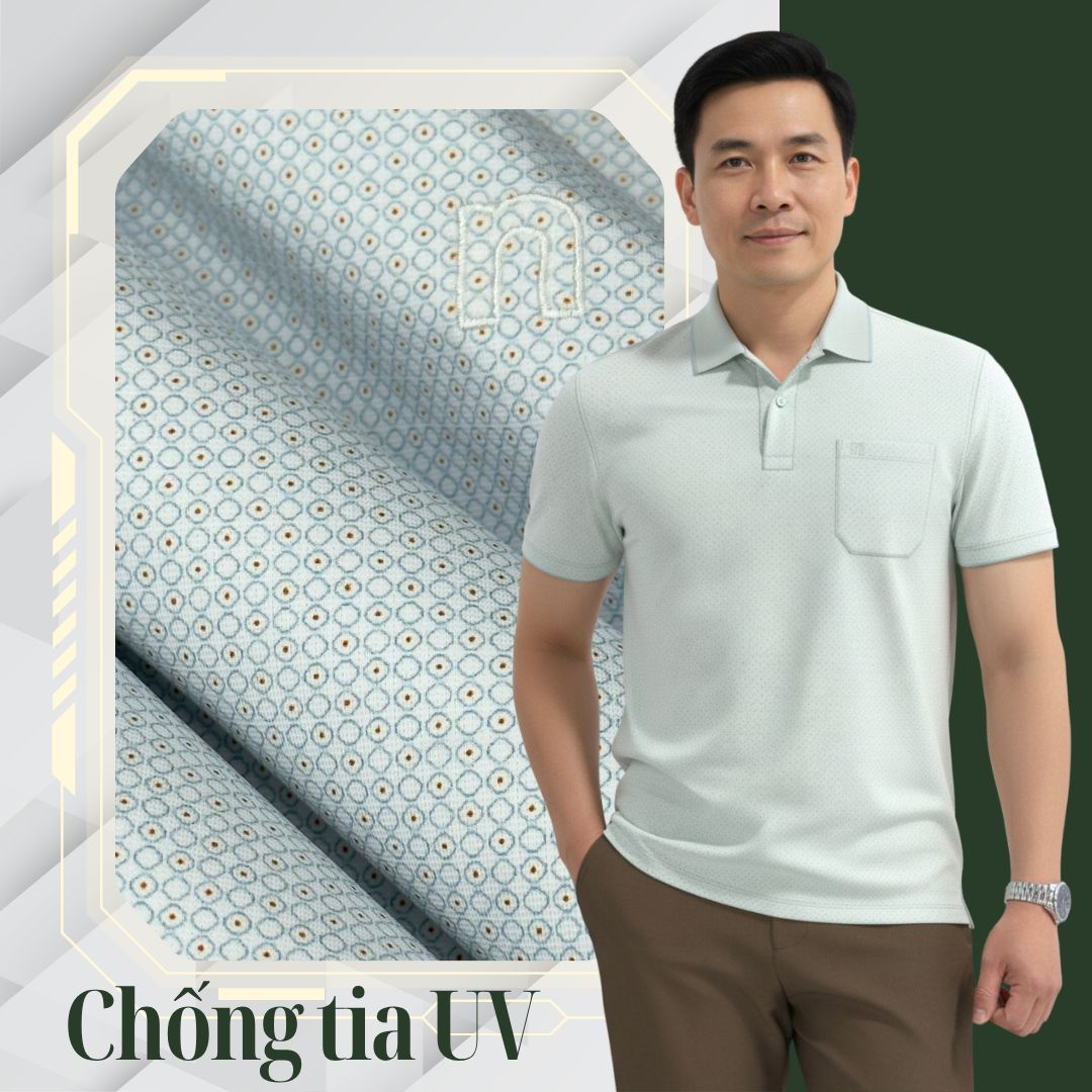 ÁO POLO NAM NOVELTY REGULAR FIT MODAL CÓ TÚI HOA VĂN TRẮNG XANH BẠC HÀ NATMINMT3R250425N