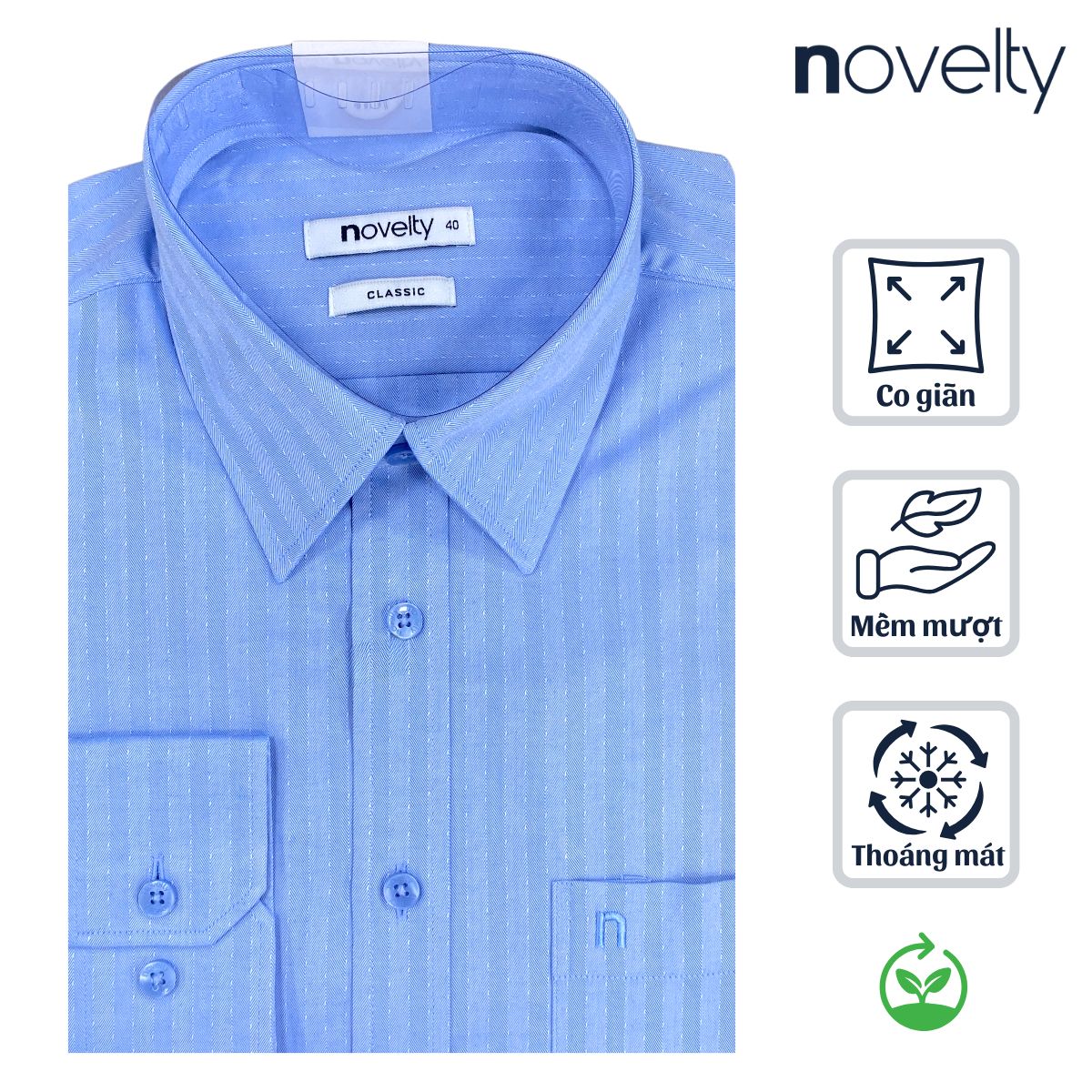 ÁO SƠ MI NAM DÀI TAY NOVELTY CLASSIC BAMBOO SỌC LỚN XANH NSMMSLMT3C250287D