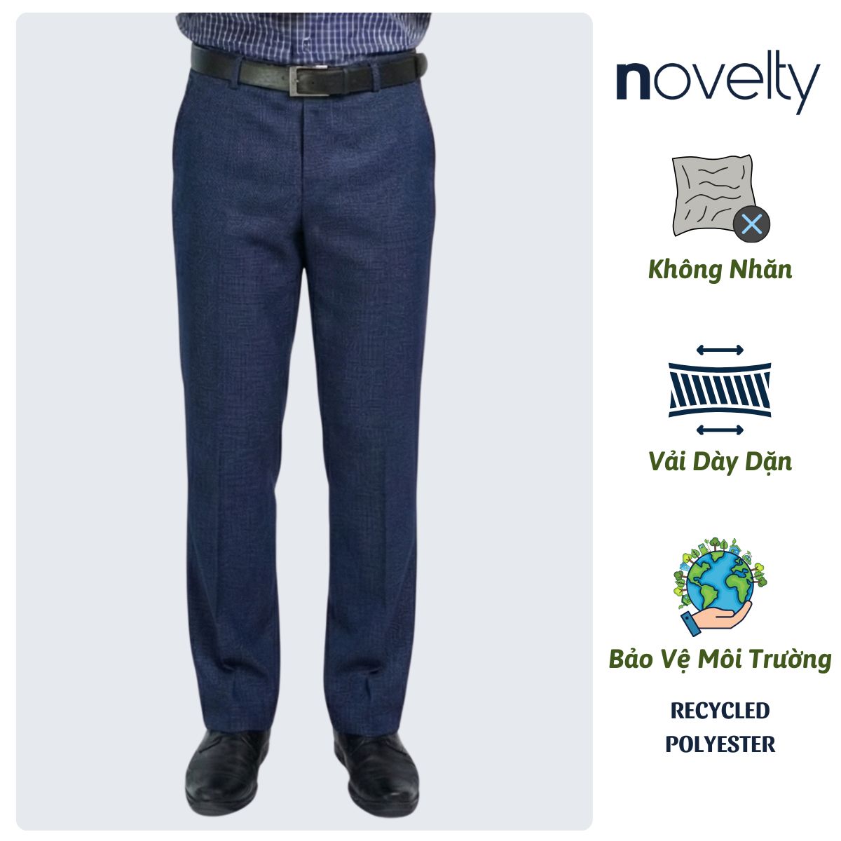 QUẦN TÂY NAM NOVELTY CLASSIC 0 PLY XANH ĐEN GÂN CARO NQTMMDMT3C2501970
