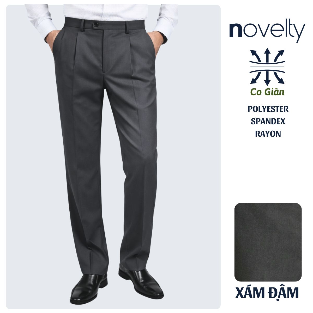QUẦN TÂY NAM NOVELTY CLASSIC 1 PLY XÁM ĐẬM NQTMMDMT3C2504531