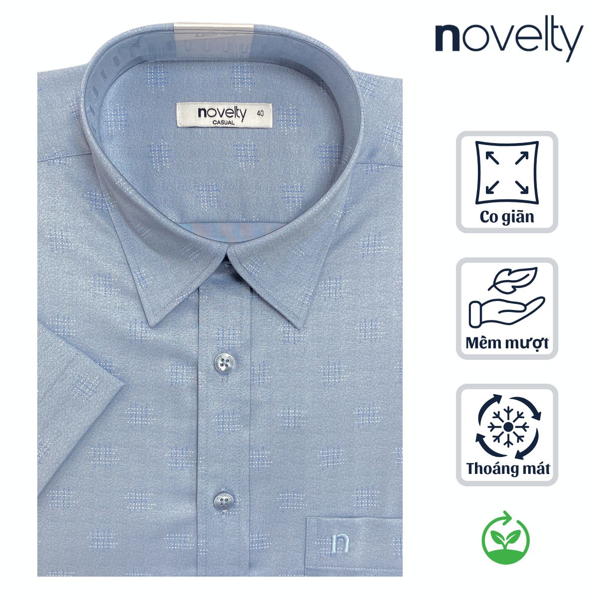 ÁO SƠ MI NAM NGẮN TAY NOVELTY CASUAL BAMBOO SỌC XANH NSMMSNMT3B260874N