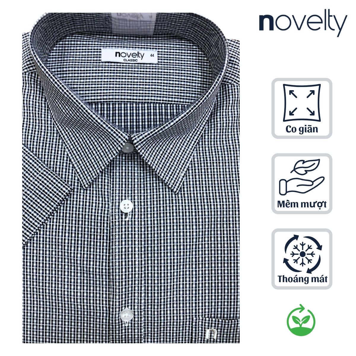 ÁO SƠ MI NAM NGẮN TAY NOVELTY CLASSIC RECYCLED T/C SỌC ĐEN NSMMSNMRCC260884N