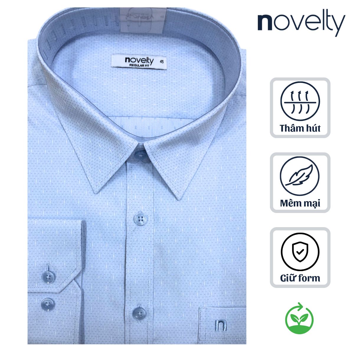 ÁO SƠ MI NAM DÀI TAY NOVELTY REGULAR FIT RECYCLED T/C SỌC NHỎ XANH NSMMSNMRCR250820D