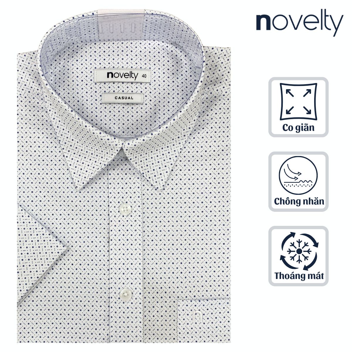 ÁO SƠ MI NAM NGẮN TAY NOVELTY CASUAL SPUN HOA VĂN TRẮNG NSMMINMPSB250387N