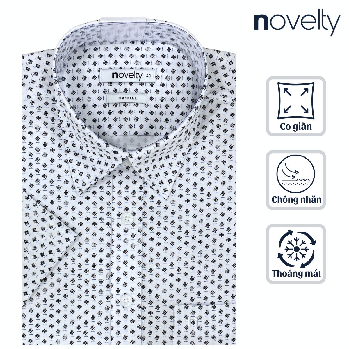 ÁO SƠ MI NAM NGẮN TAY NOVELTY CASUAL SPUN HOA VĂN TRẮNG NSMMINMPSB250394N