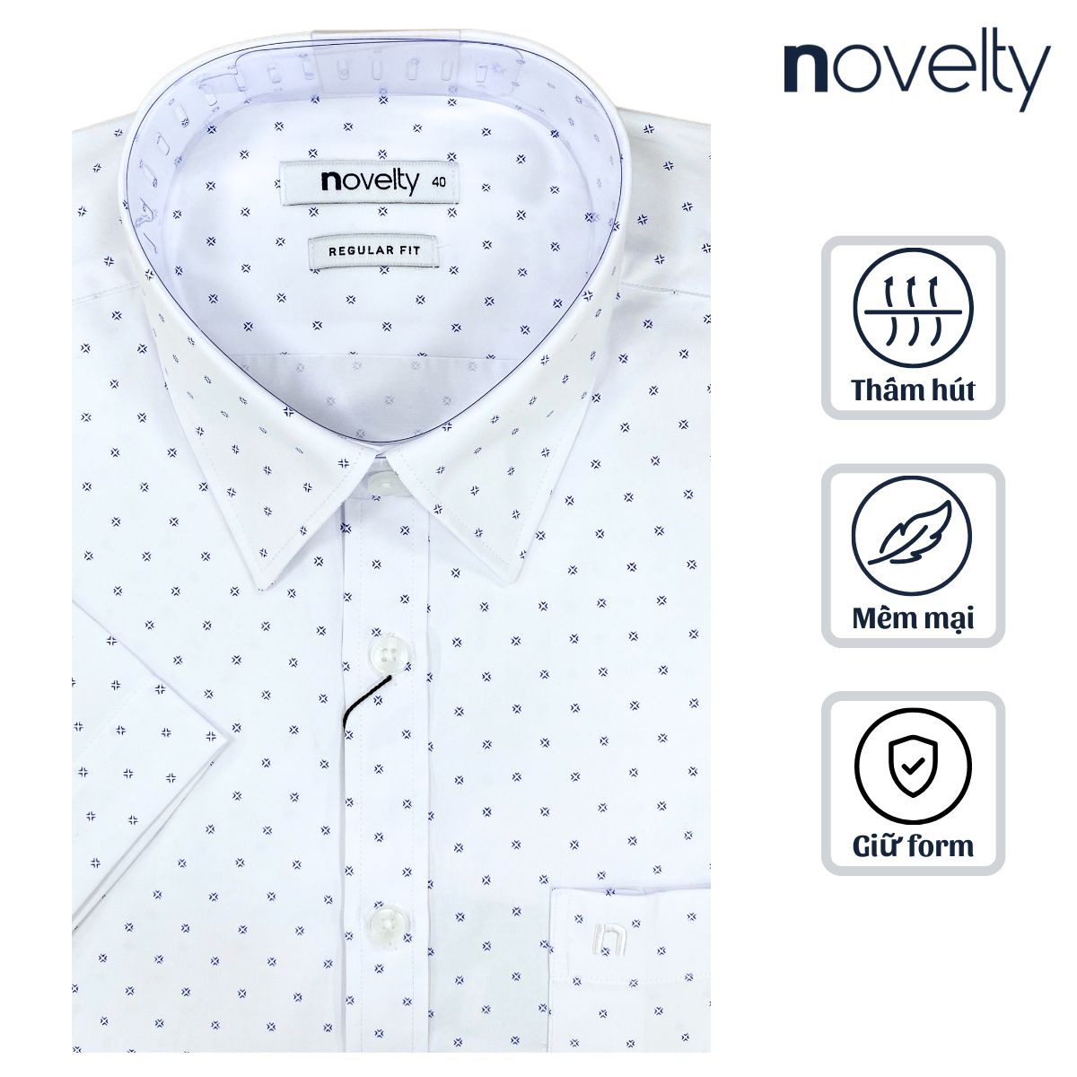 ÁO SƠ MI NAM NGẮN TAY NOVELTY REGULAR FIT T/C RECYCLED HOA VĂN TRẮNG NSMMINMRCR250653N