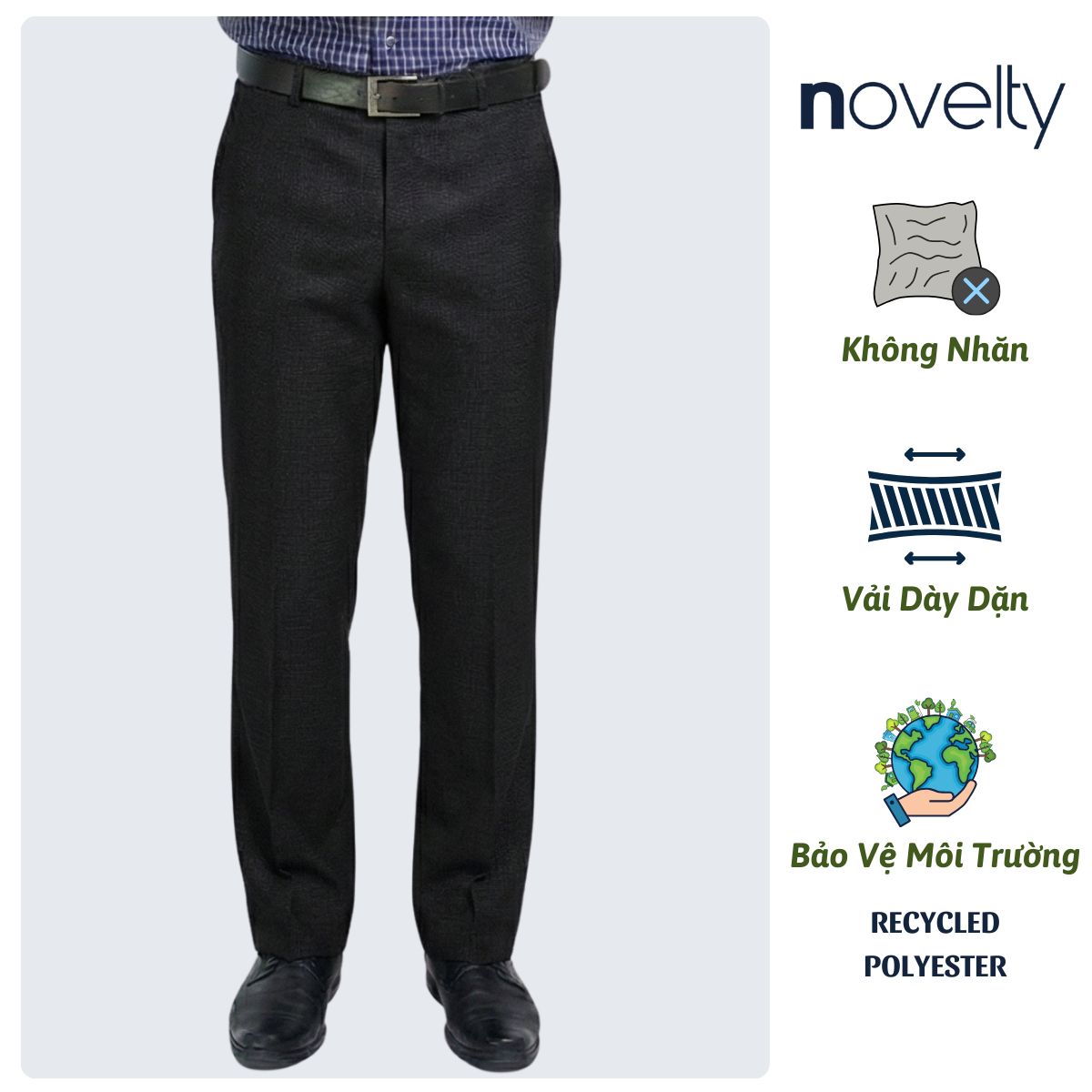QUẦN TÂY NAM NOVELTY CLASSIC 0 PLY ĐEN GÂN CARO NQTMMDMT3C2501980