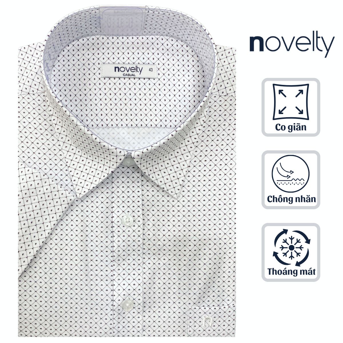 ÁO SƠ MI NAM NGẮN TAY NOVELTY CASUAL SPUN HOA VĂN ĐEN NSMMINMSPB260800N