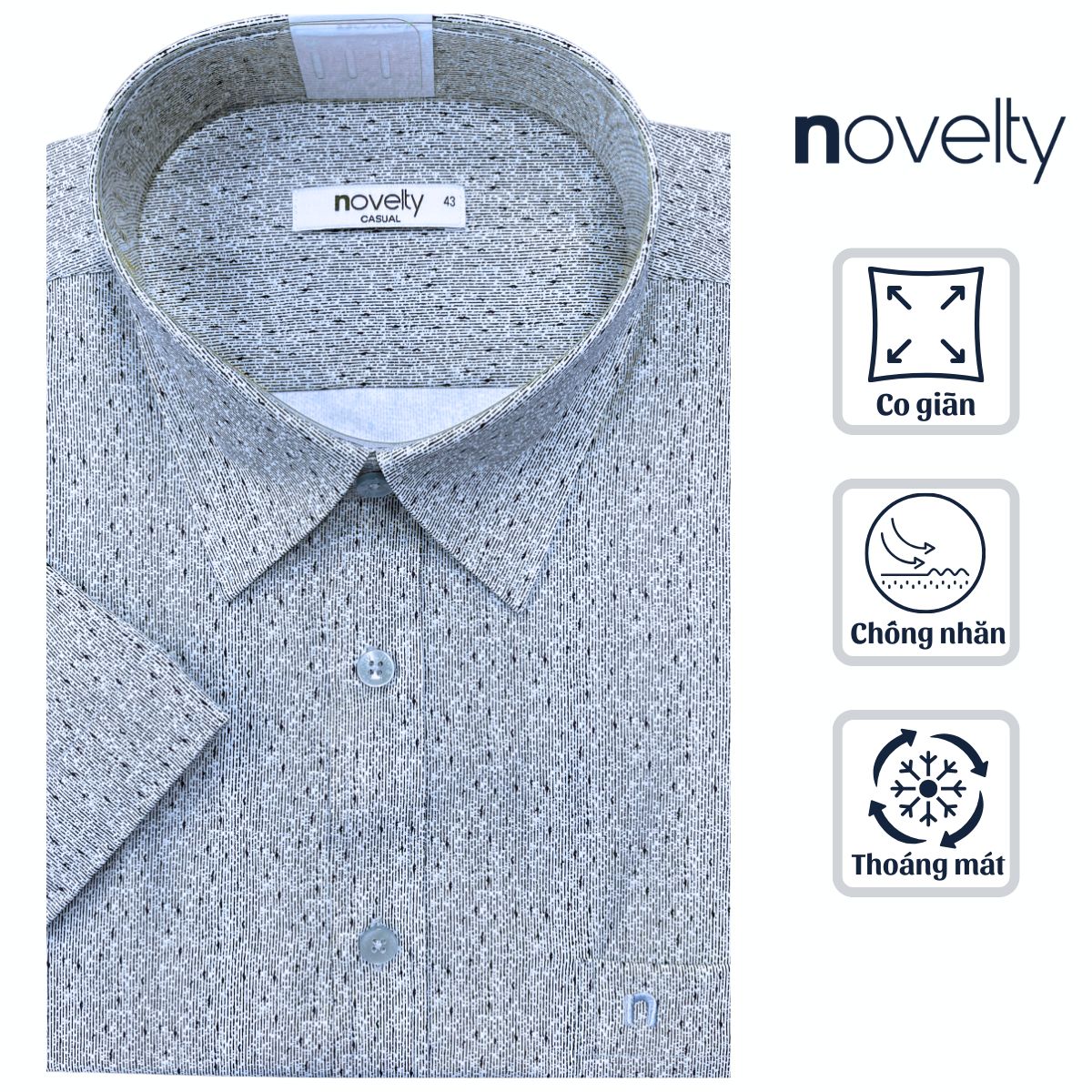 ÁO SƠ MI NAM NGẮN TAY NOVELTY CASUAL SPUN HOA VĂN XANH DƯƠNG NSMMINMSPB260802N