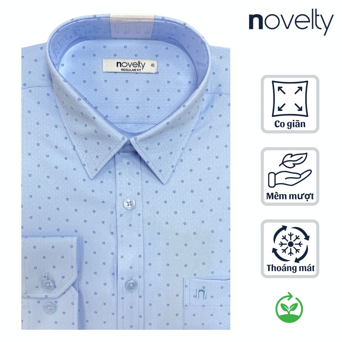 ÁO SƠ MI NAM DÀI TAY NOVELTY REGULAR FIT RECYCLED T/C HOA VĂN XANH NSMMINMRCR260876D