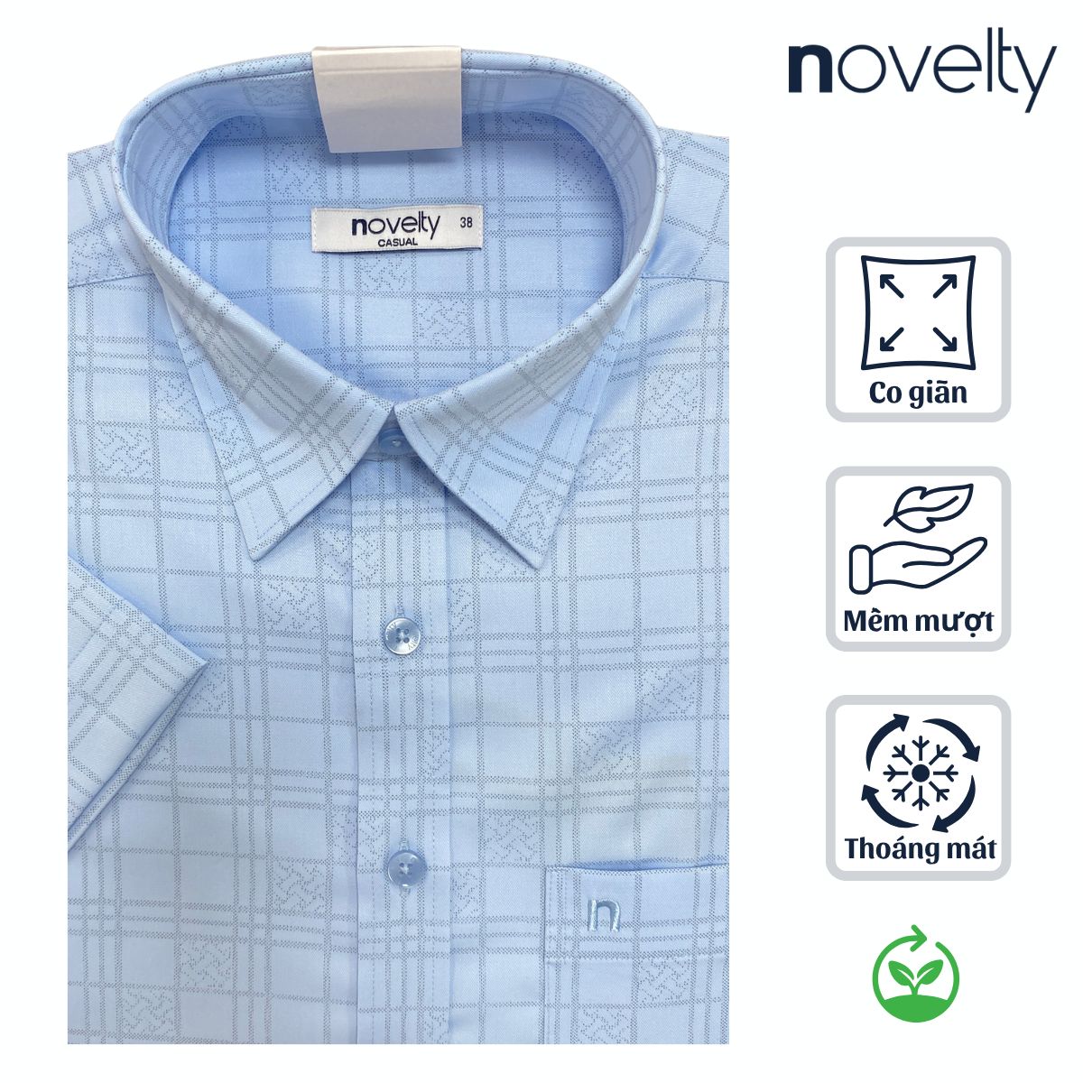 ÁO SƠ MI NAM NGẮN TAY NOVELTY CASUAL BAMBOO CARO XANH NSMMCTMT3B260873N