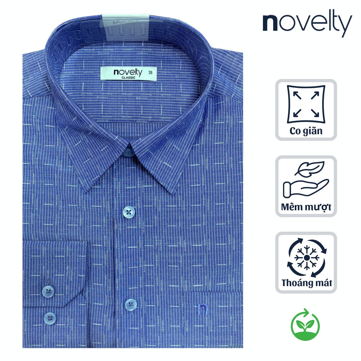 ÁO SƠ MI NAM DÀI TAY NOVELTY CLASSIC RECYCLED T/C CARO XANH DƯƠNG ĐẬM NSMMCNMRCC260878D