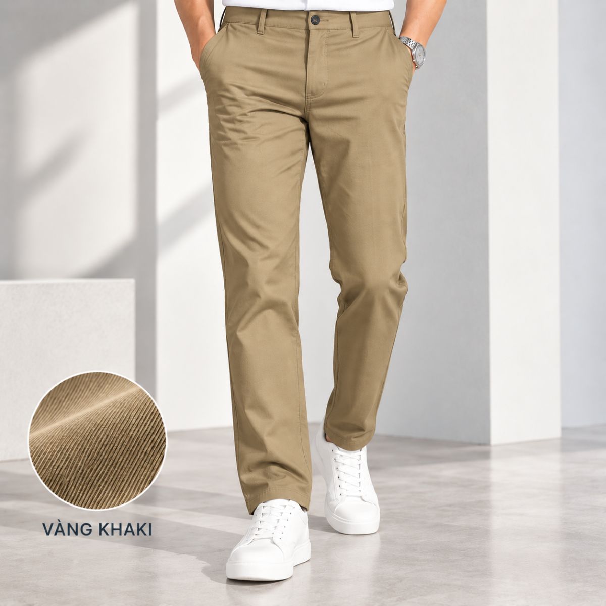 QUẦN DÀI KHAKI NAM 0PLY NOVELTY REGULAR FIT TRƠN MÀU VÀNG KHAKI NQKMMTMCSR2611050