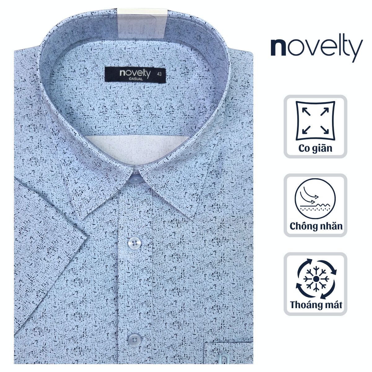 ÁO SƠ MI NAM NGẮN TAY NOVELTY CASUAL SPUN HOA VĂN XANH NSMMINMSPB261051N