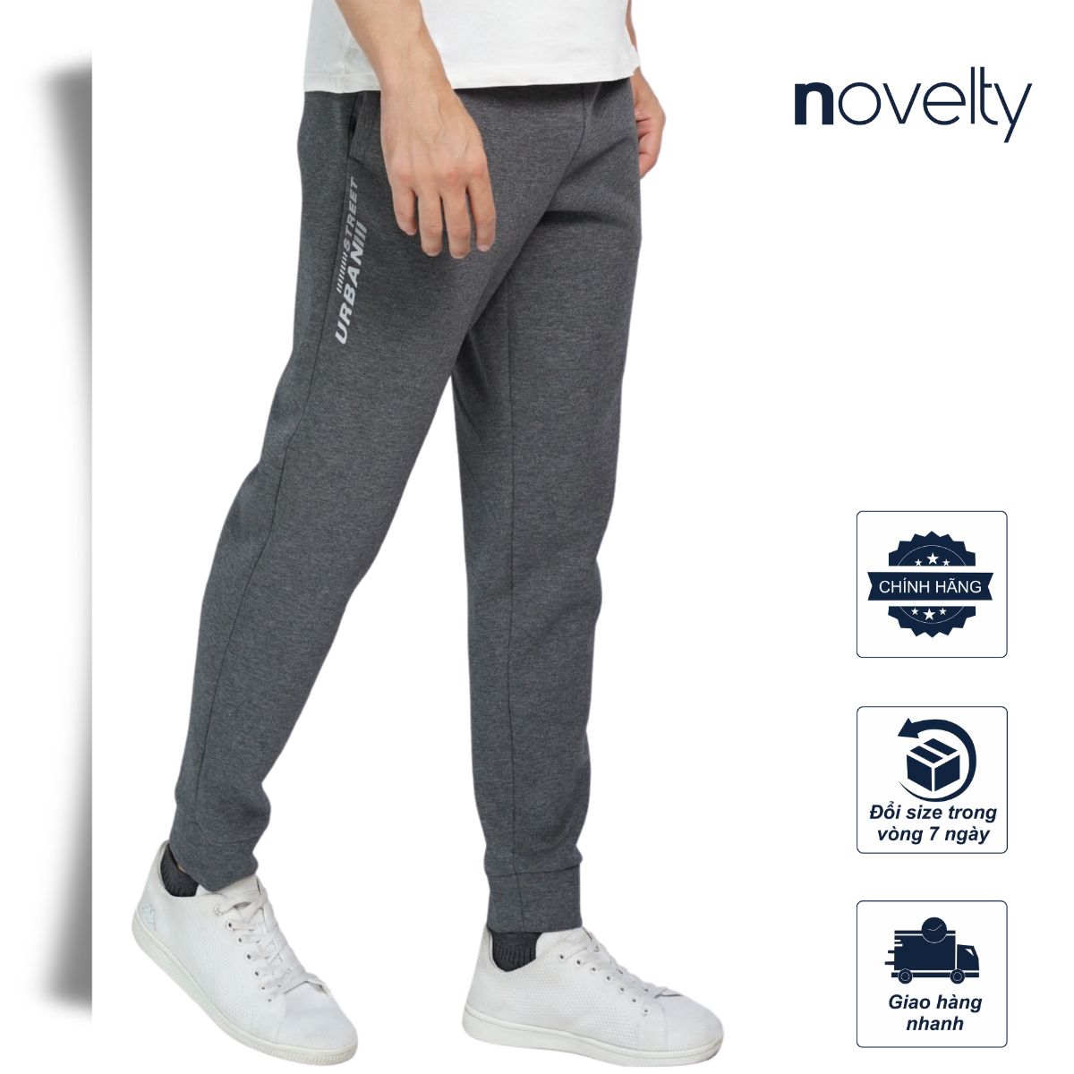 QUẦN JOGGER NỈ NAM NOVELTY REGULAR FIT MÀU XÁM ĐẬM NQGMMDMT3R250566Q