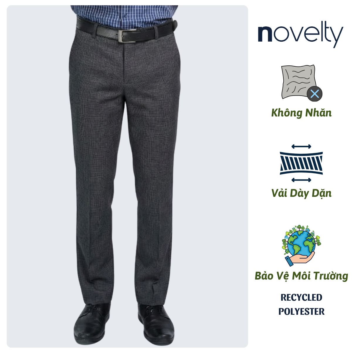 QUẦN TÂY NAM NOVELTY REGULAR FIT 0 PLY XÁM ĐEN GÂN CARO NQTMMDMT3R2501920