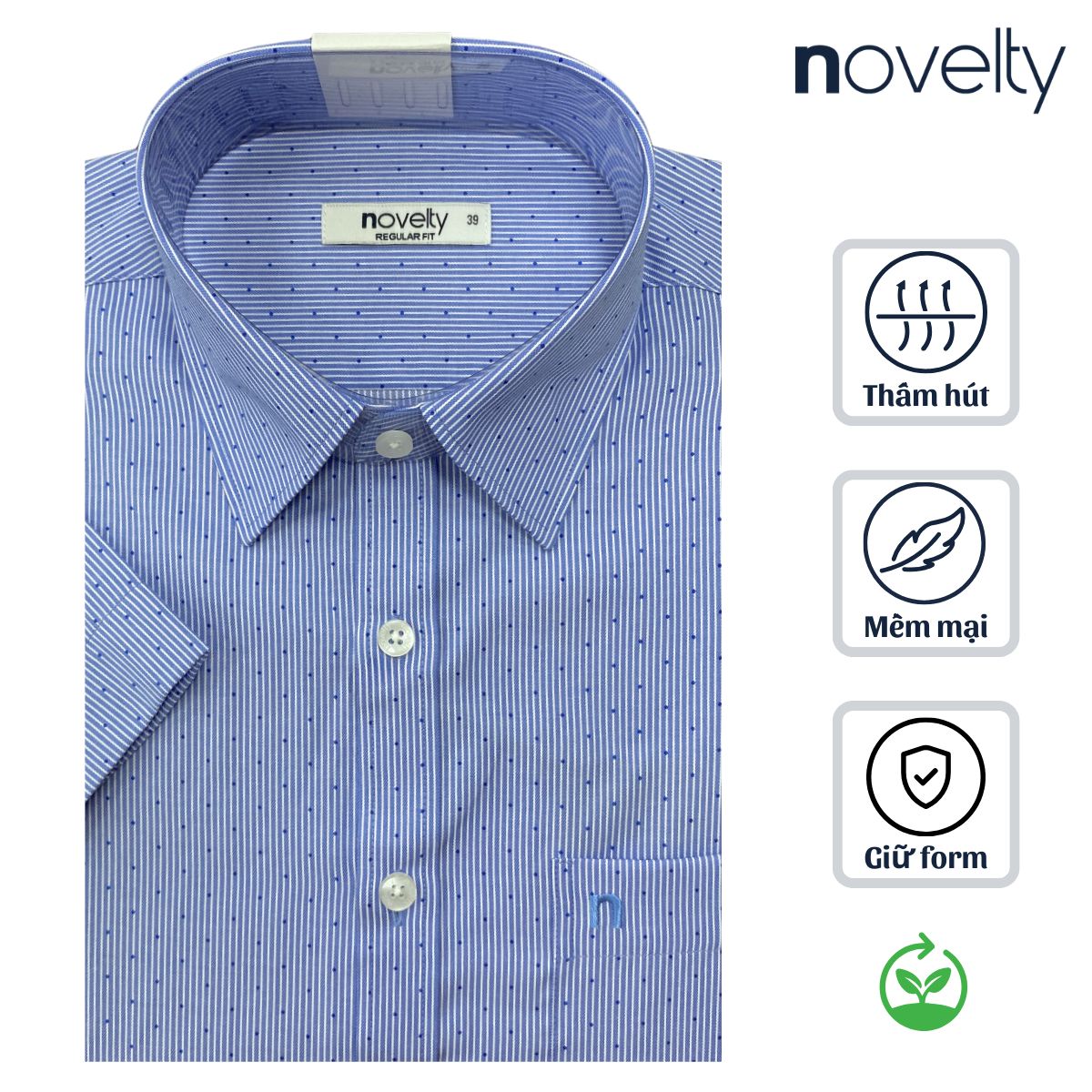 ÁO SƠ MI NAM NGẮN TAY NOVELTY REGULAR FIT RECYCLED T/C SỌC NHỎ NSMMSNMRCR250803N