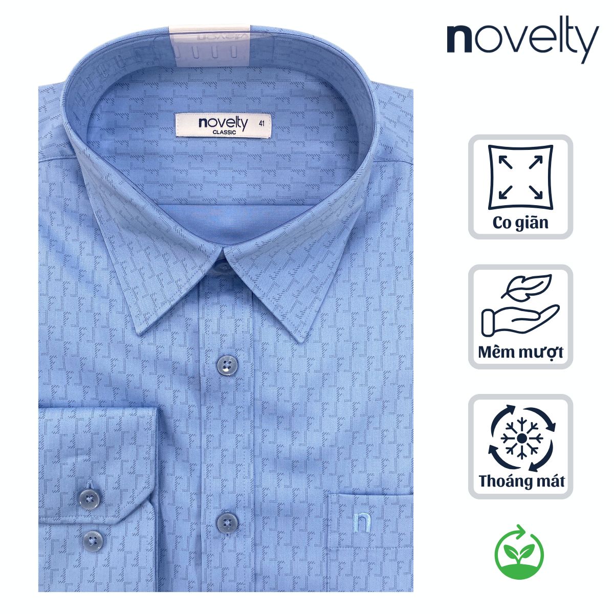 ÁO SƠ MI NAM DÀI TAY NOVELTY CLASSIC BAMBOO HOA VĂN XANH NSMMINMT3C260790D