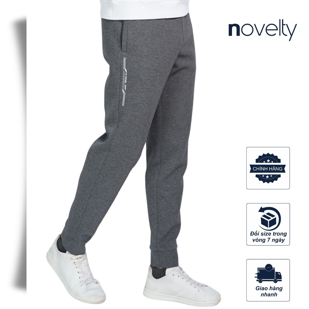 QUẦN JOGGER NỈ NAM NOVELTY REGULAR FIT MÀU XÁM ĐẬM NQGMMDMT3R250569Q