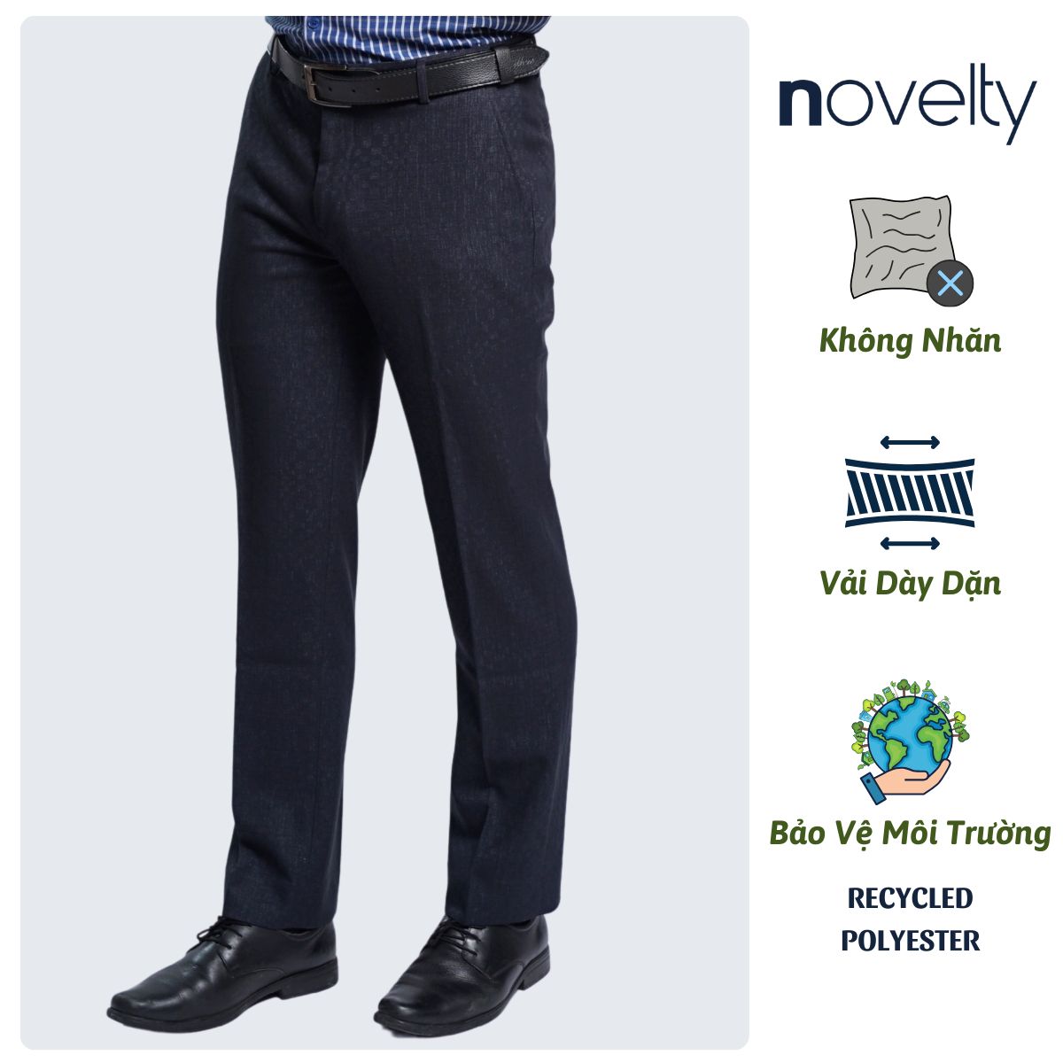 QUẦN TÂY NAM NOVELTY REGULAR FIT 0 PLY ĐEN GÂN CARO NQTMMDMT3R2501940