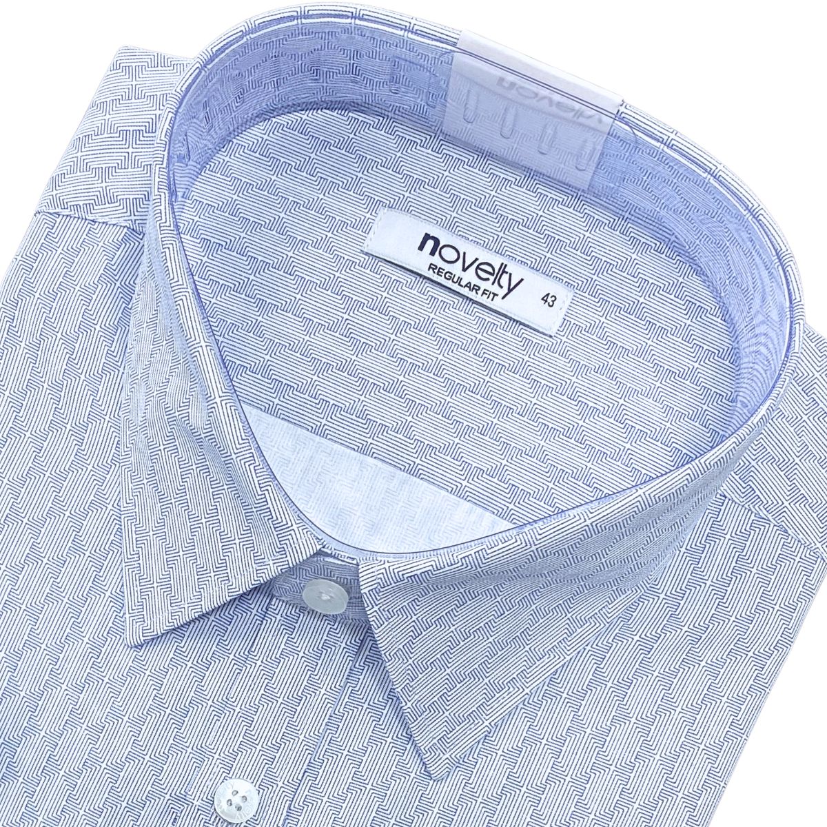 ÁO SƠ MI NAM NGẮN TAY NOVELTY REGULAR FIT T/C RECYCLED HOA VĂN XANH NSMMINMRCR250781N