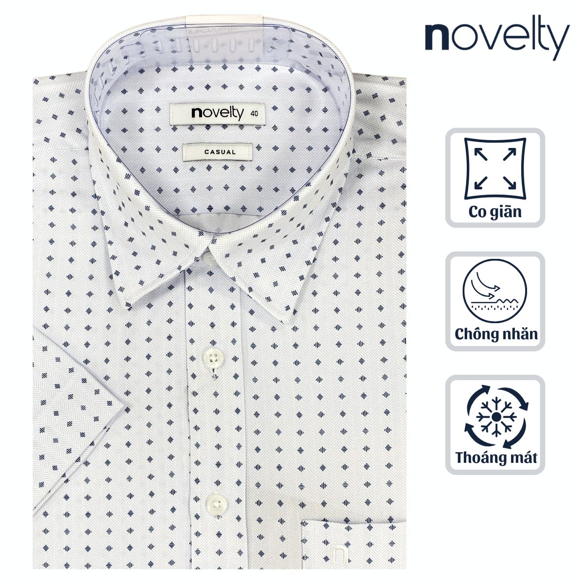 ÁO SƠ MI NAM NGẮN TAY NOVELTY CASUAL SPUN HOA VĂN TRẮNG NSMMINMPSB250388N