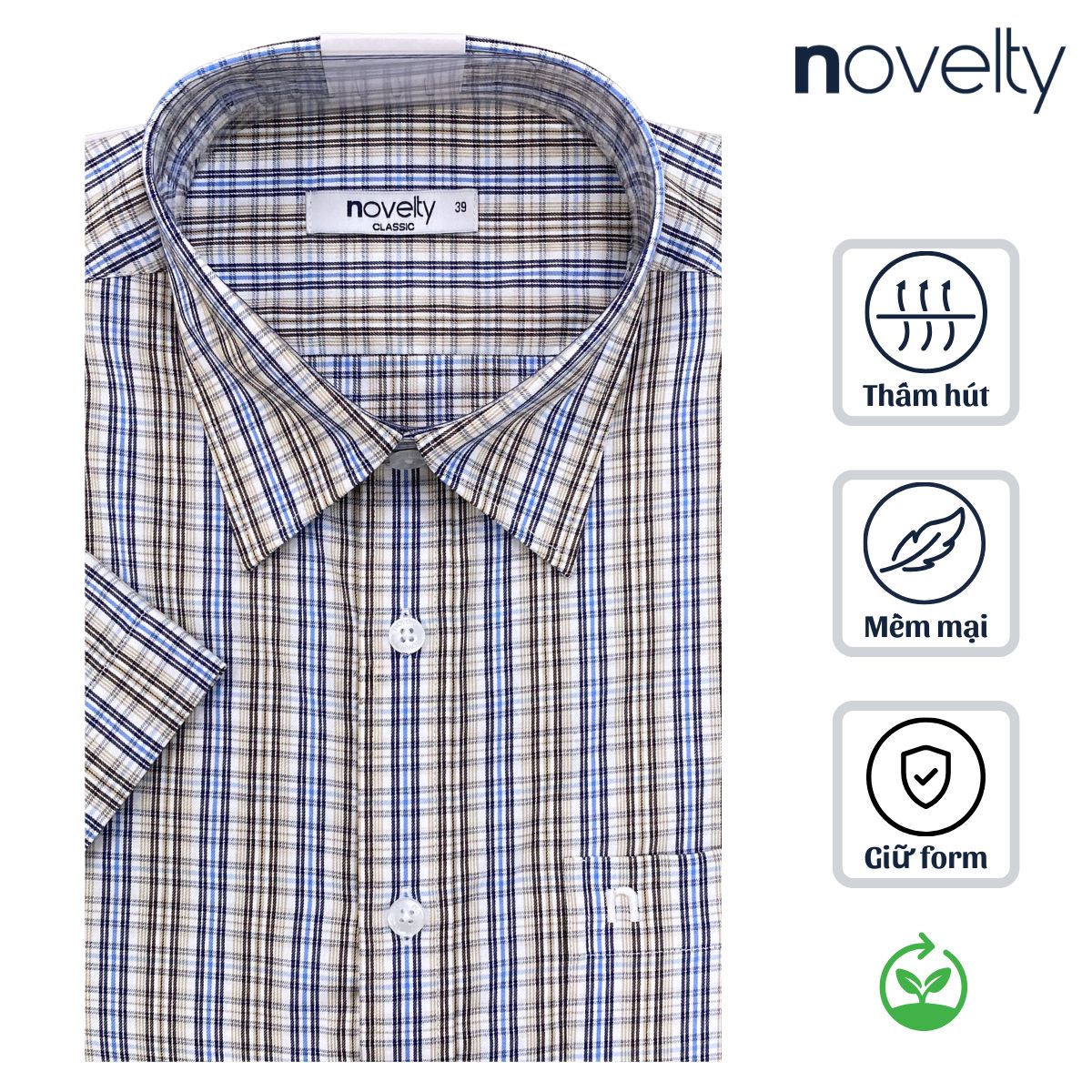 ÁO SƠ MI NAM NGẮN TAY NOVELTY CLASSIC RECYCLED T/C SỌC NHỎ NSMMSNMRCC250804N