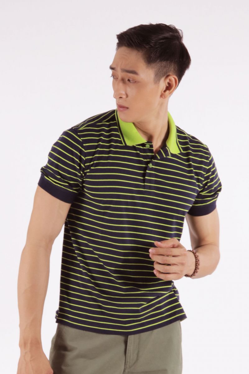 Áo Polo nam Novelty xanh sọc xanh lá NATMSNMCSR180035N