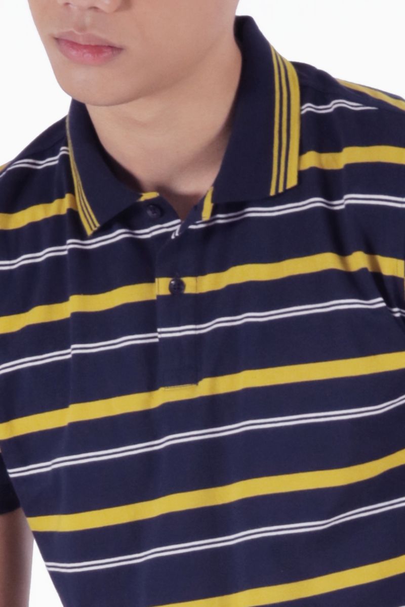 Áo Polo nam Novelty đen sọc vàng trắng NATMSBMCSR180031N